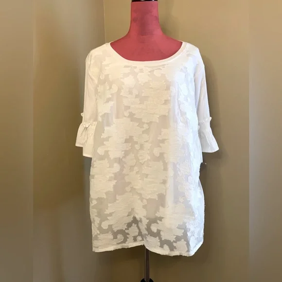 PLUS WHITE LACE RUFFLE SLEEVE BLOUSE - Picture 6 of 7